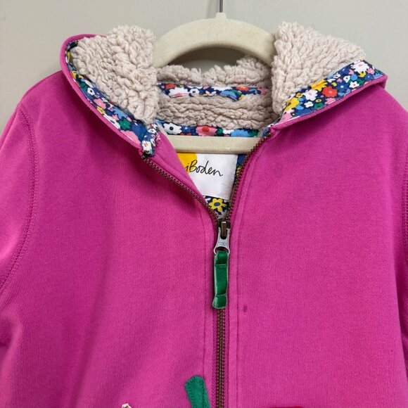MINI BODEN Cozy Apple Hoodie Girls 7-8 128cm Warm Faux Shearling Lined Jacket - Picture 5 of 7